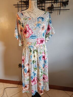 Multicolor Leaf and Dot Dress